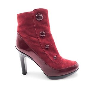 Fendi Suede Burgundy Red Leather Designer Heeled Ankle Boots EU 37
